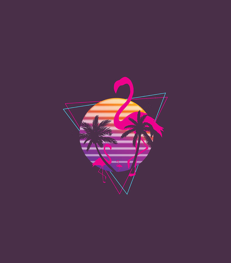 80s Flamingo Palm Sunset Synthwave Vaporwave Aesthetic Digital Art by ...