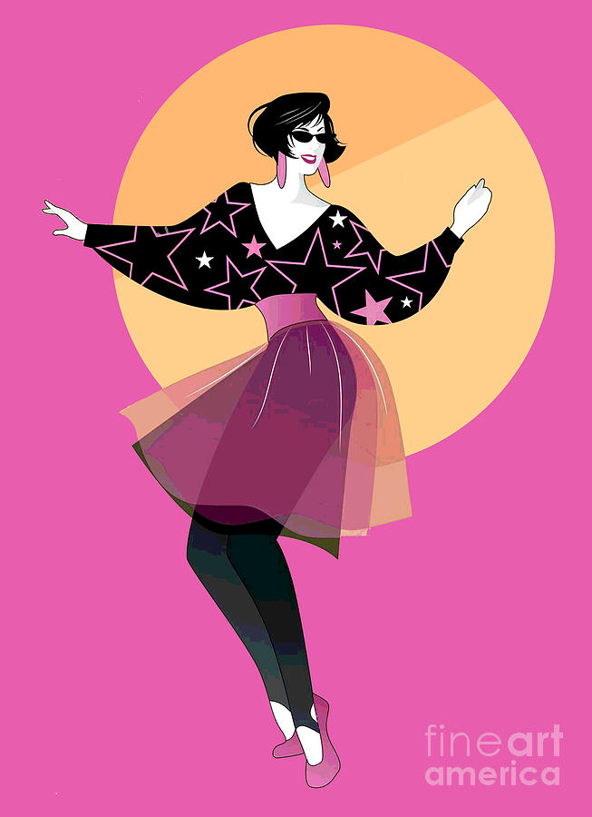 80s Girl Graphic in Blacks and Pinks Dancing at the Club Digital Art by ...