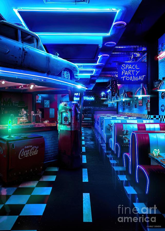 80s Neon Diner Painting by Damien Clarke | Fine Art America