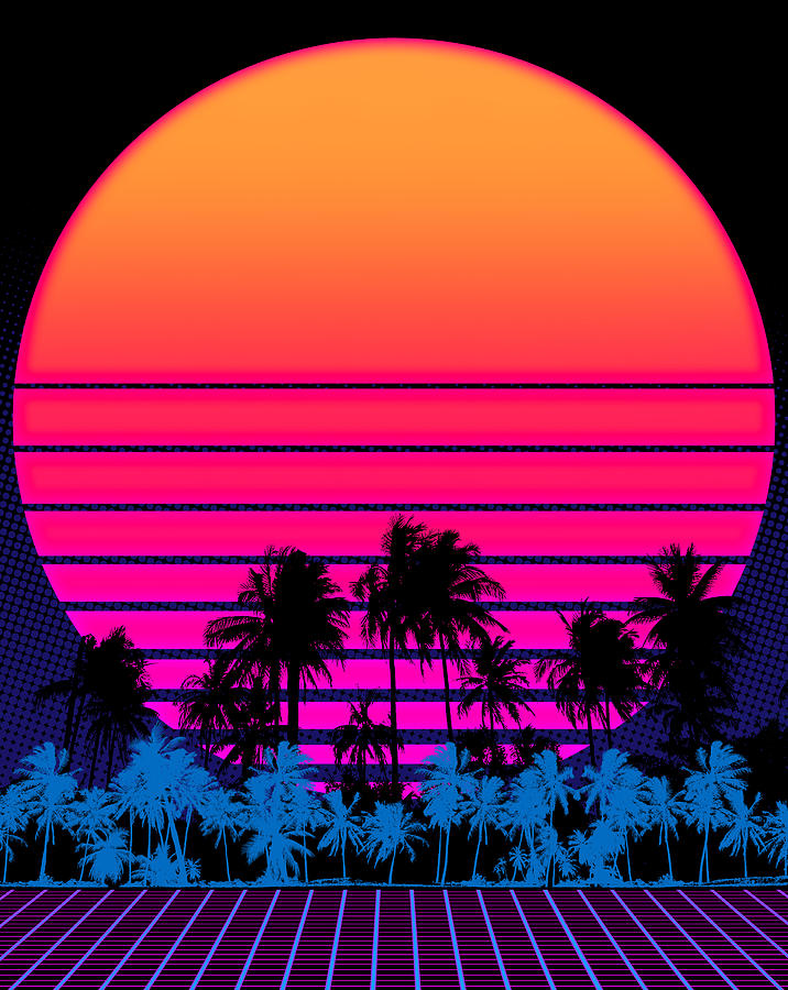 80s Vaporwave Palm Trees Sunset Digital Art by Dariusz Radecki - Fine ...
