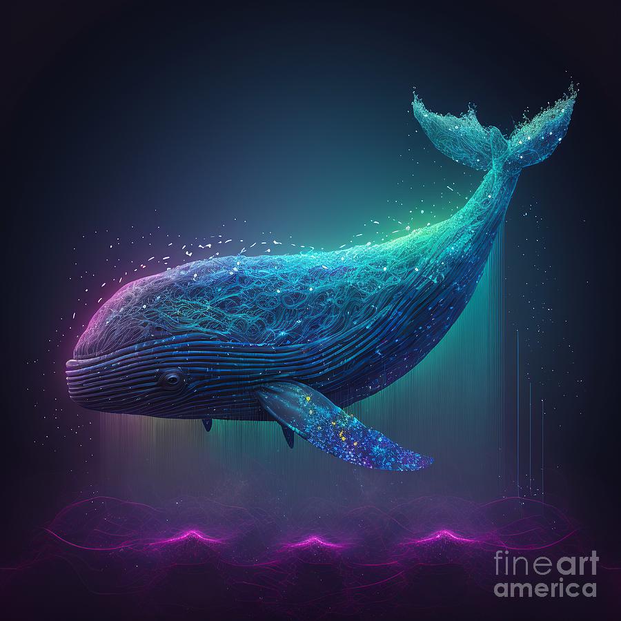 Whales Particle Colorful Deep Digital Art By Somsong Artist - Fine Art 