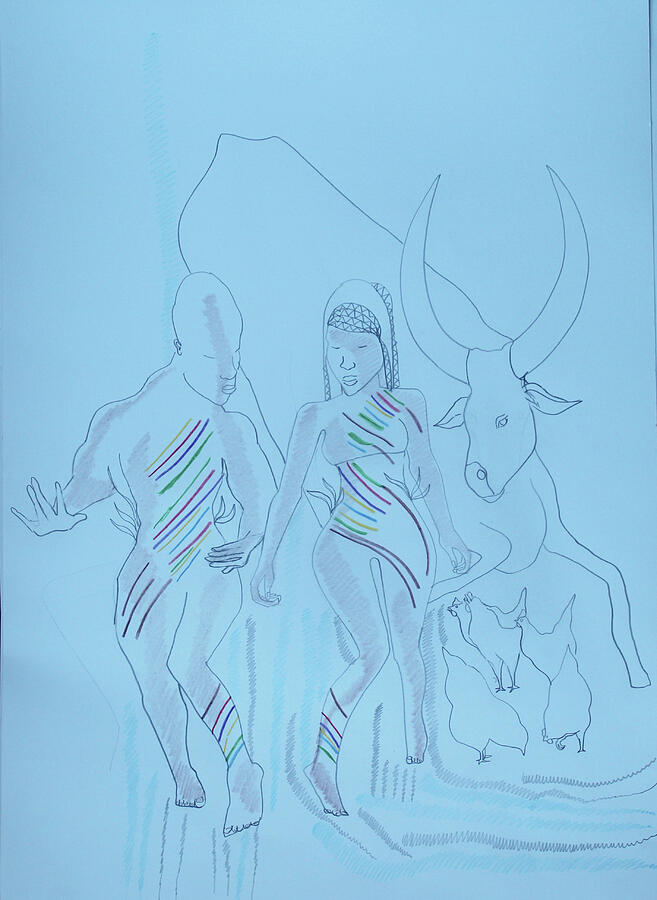 Jesus Christ Drawing - Kintu and Nambi New Beginnings #810 by Gloria Ssali