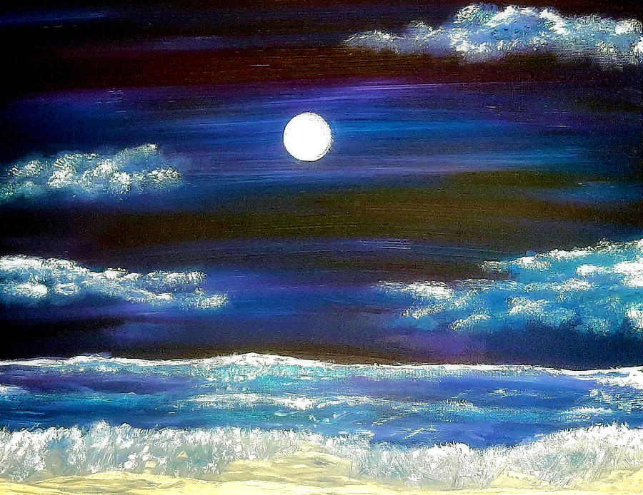 #82 Ocean Night View 11x14 Stretched Painting