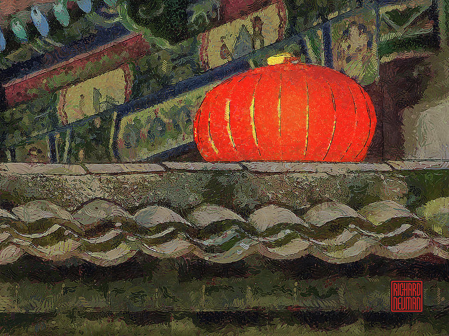 Architecture Mixed Media - 821 Architectural Abstract Red Lantern Temple, Small Wild Goose Pagoda, Xian, China by Richard Neuman Architectural Gifts