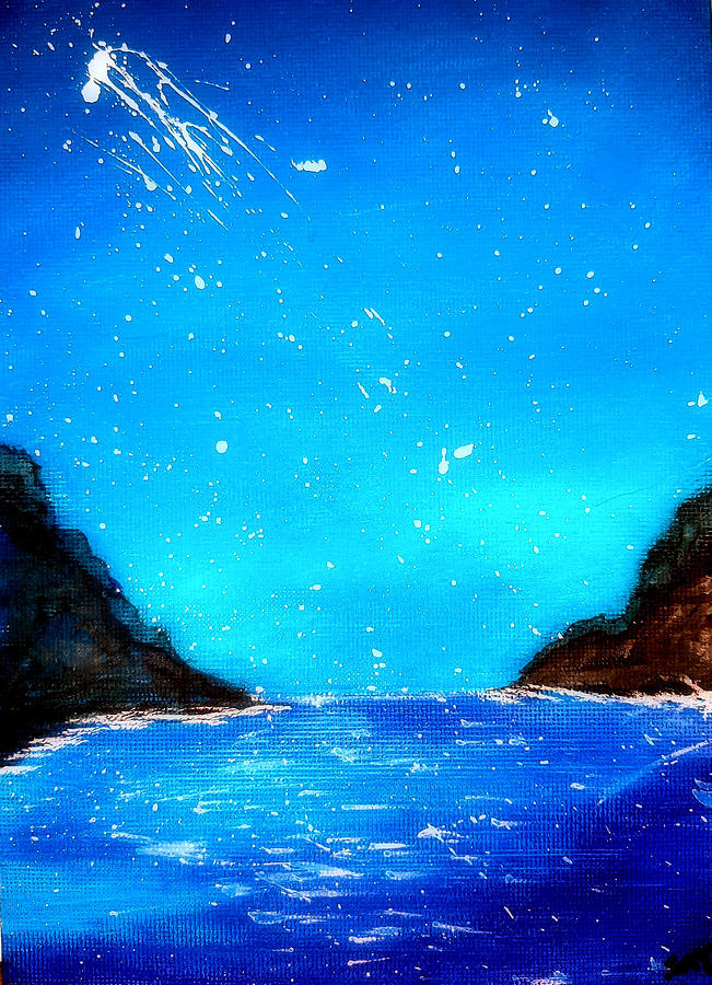 #83  Starry Ocean Night 5x7 Panel Painting