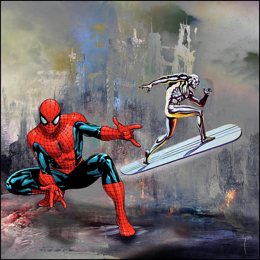 876_Surfer d'argent et Spider-man Digital Art by Remy Matto - Pixels