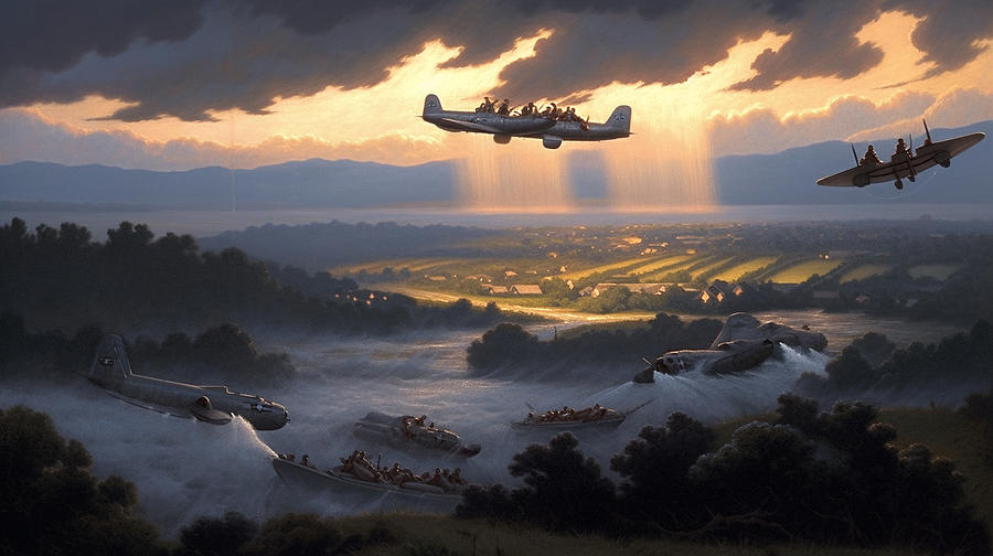 Stunning Combat Art Aerial Warfare During By Asar Studios Painting By 