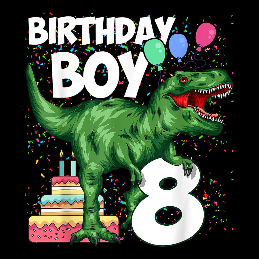 8th Birthday Boy 8 Years Old Dinosaur Saurus T Painting By Bailey 