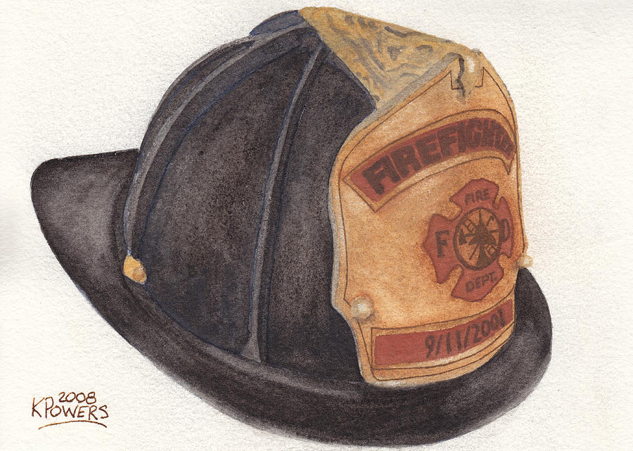 9-11 Firefighter Helmet Painting by Ken Powers