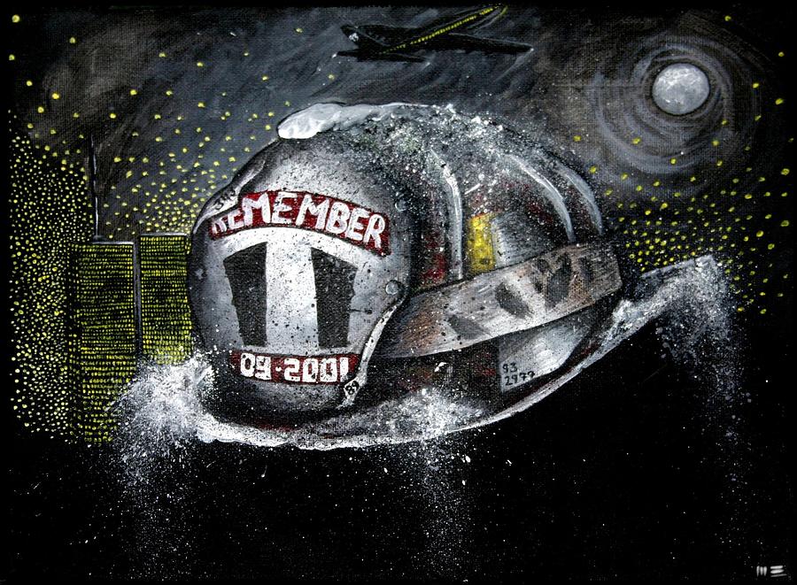 9 11 Firefighter Tribute Painting by M E