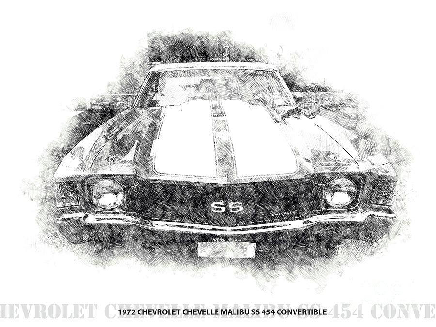 1972 Chevrolet Chevelle Malibu Ss 454 Convertible Artwork Drawing