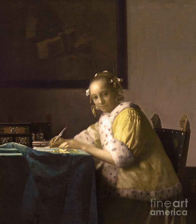 A Lady Writing #9 Painting by Johannes Vermeer