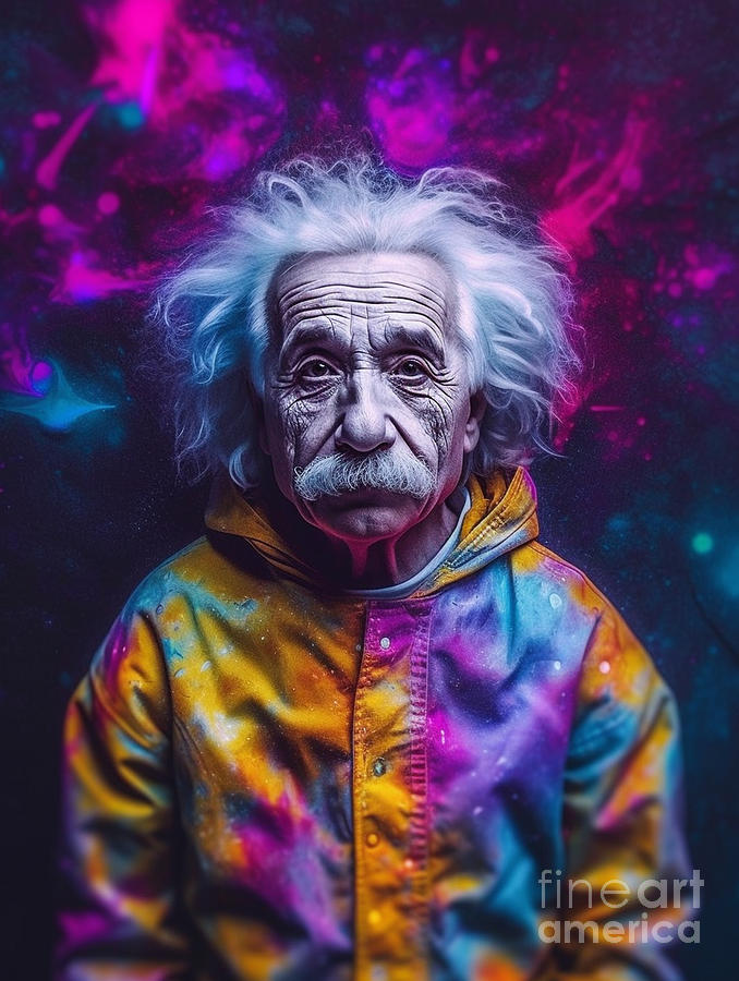Albert  Einstein  Surreal  Cinematic  Minimalistic  by Asar Studios #9 Painting by Celestial Images