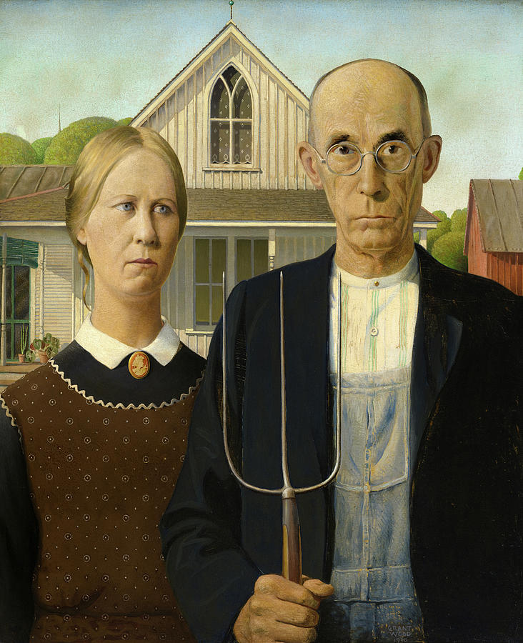 American Gothic Painting - American Gothic by Grant Wood