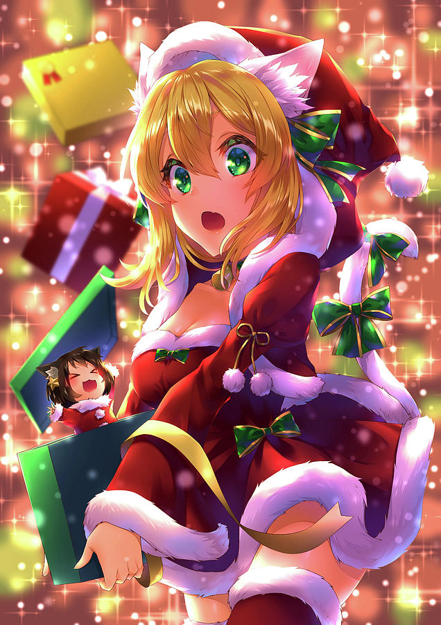 Christmas Tree Gifts Anime Santa Girl 4K Wallpaper iPhone HD Phone 6150h