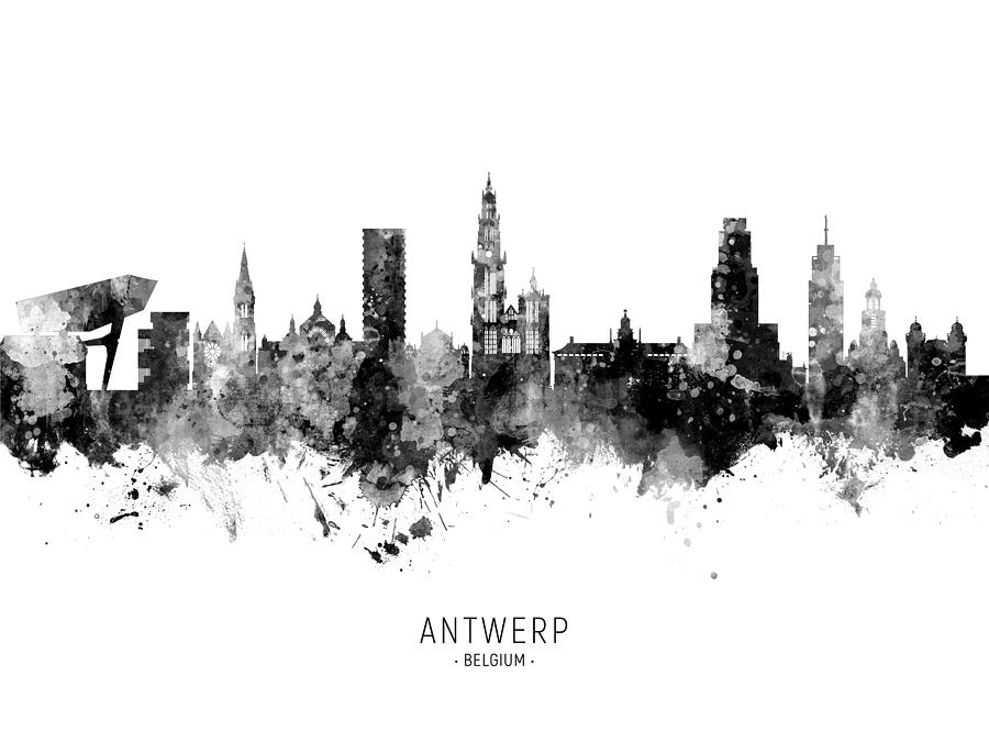 Skyline Digital Art - Antwerp Belgium Skyline #9 by Michael Tompsett