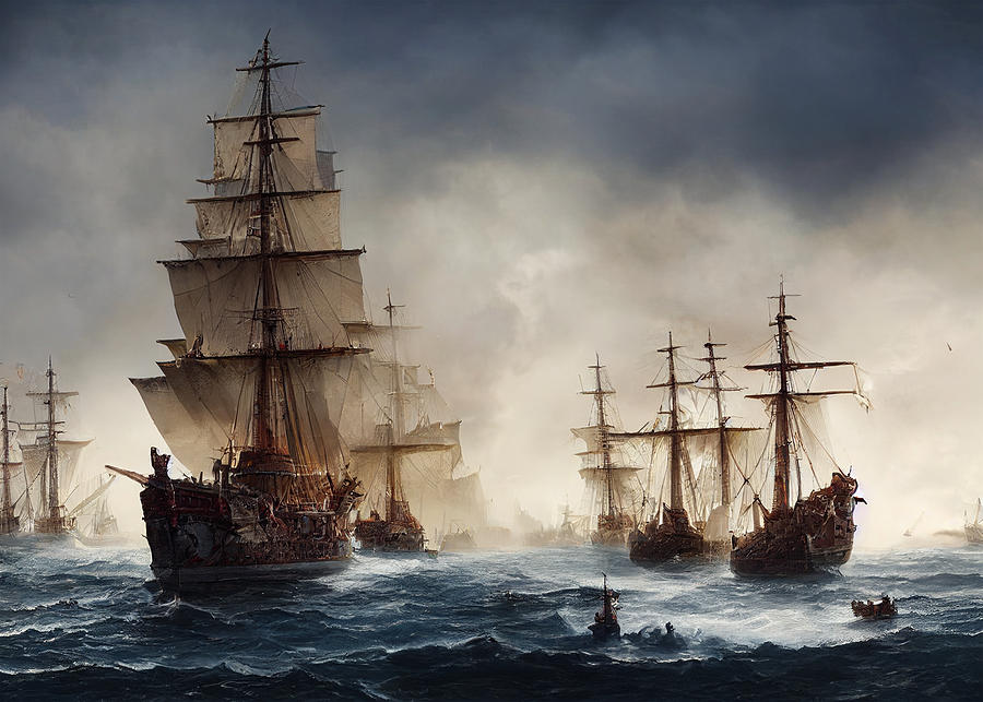 Battle of Trafalgar, British French Naval Battles Digital Art by AJ ...