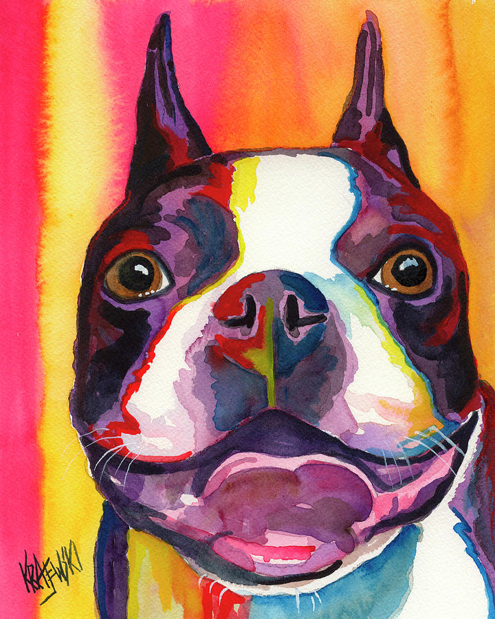 Boston Terrier Art Print Painting by Ron Krajewski