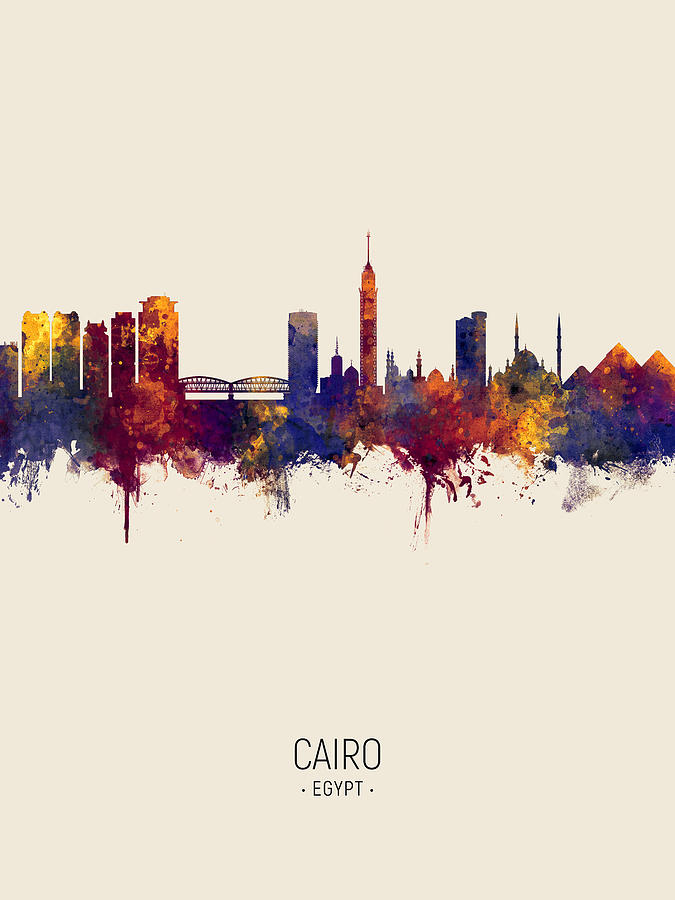 Skyline Digital Art - Cairo Egypt Skyline #9 by Michael Tompsett