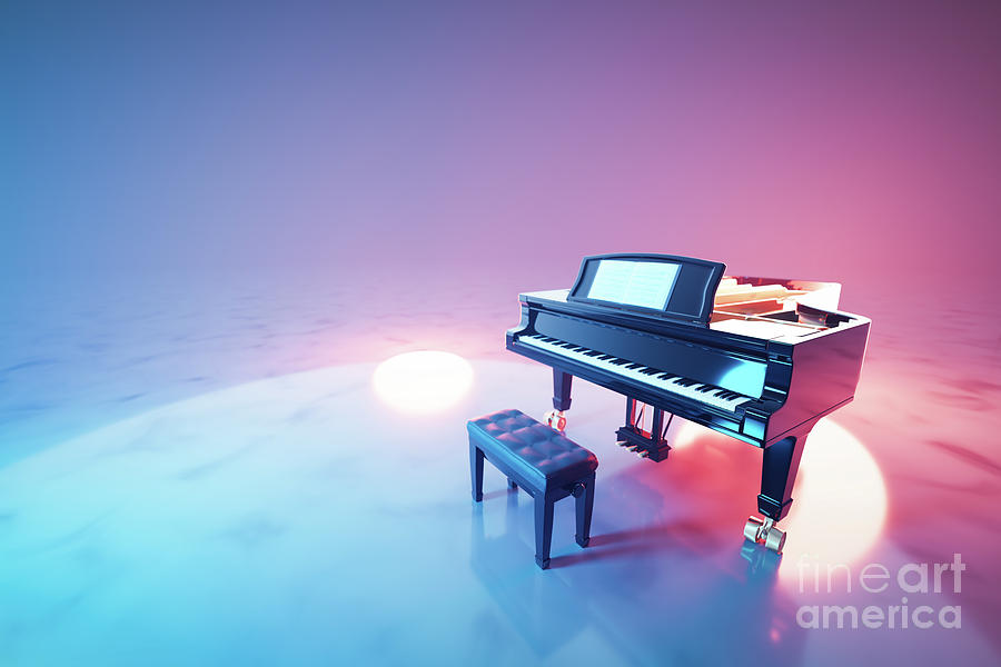 Classic grand piano keyboard in neon spotlight #9 Photograph by Michal Bednarek