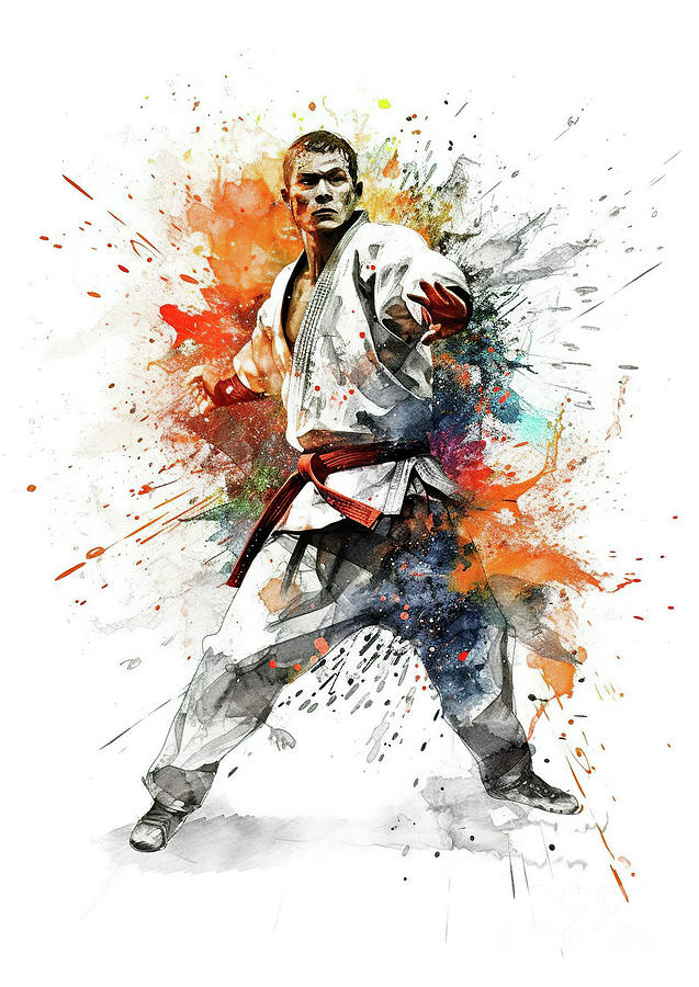 Colorful paint splashes during martial artist action. #9 Digital Art by Odon Czintos