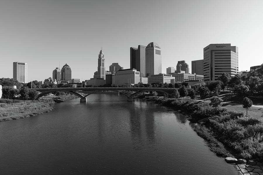 Columbus Ohio skyline in black and white #9 Photograph by Eldon McGraw
