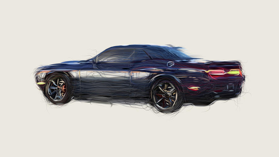 Dodge Challenger SRT Hellcat Car Drawing #9 Digital Art by CarsToon ...