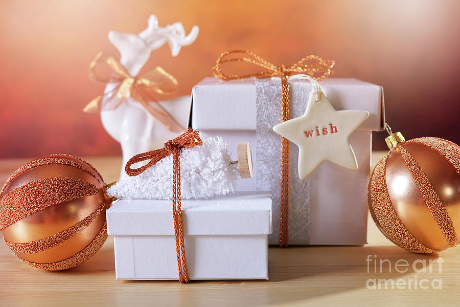 Festive Christmas Copper and White Gifts #9 Photograph by Milleflore Images
