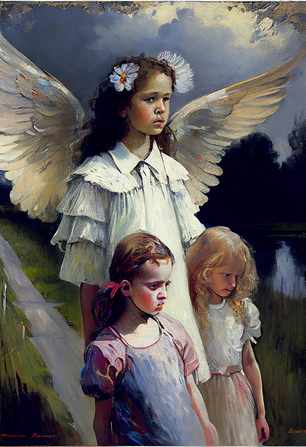 Guardian Angel Protecting And Guiding 2 Orphan By Asar Studios Painting ...