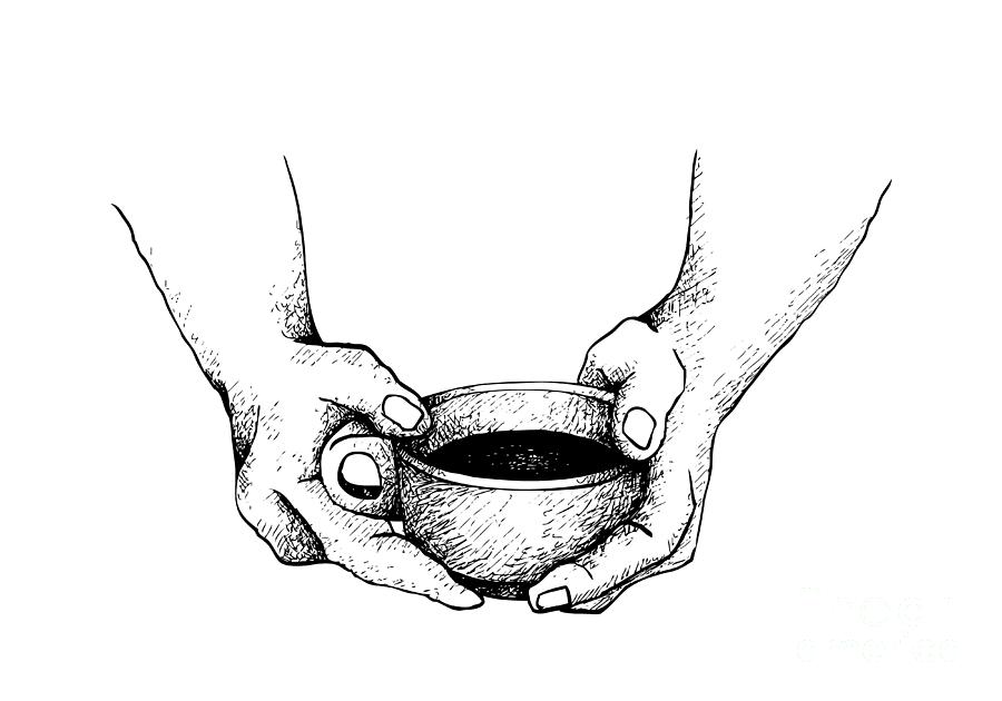 Hand Drawn Of Hand Holding A Cup Hot Coffee Drawing By Iam Nee