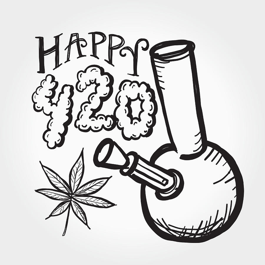 Happy 420 Marijuana Greeting design template with hand drawn elements #9 Drawing by JDawnInk