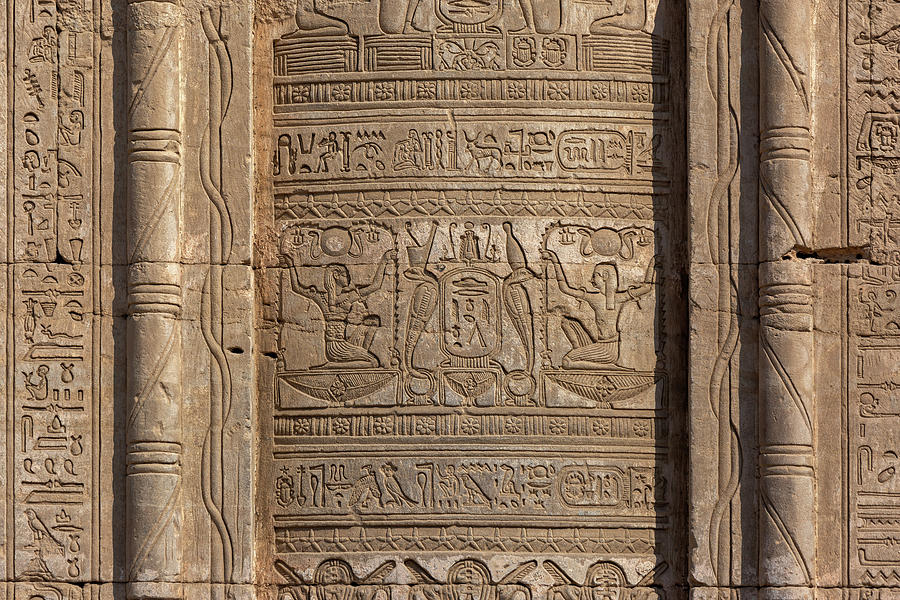 Hieroglyphic carvings in ancient temple #9 Relief by Mikhail Kokhanchikov