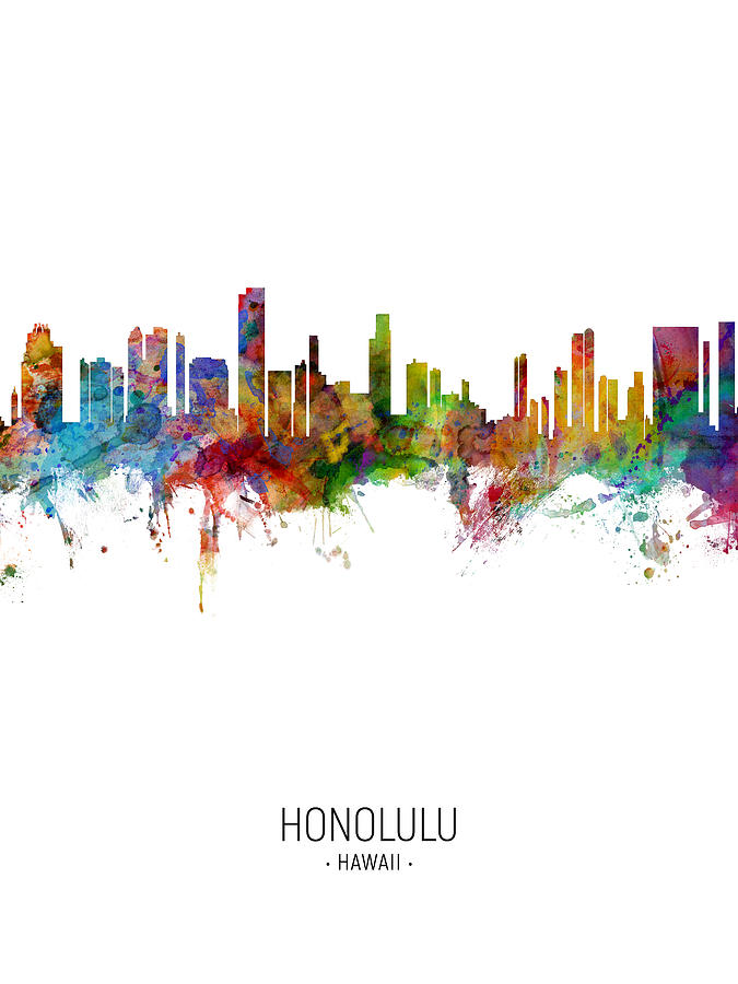 Honolulu Digital Art - Honolulu Hawaii Skyline #9 by Michael Tompsett