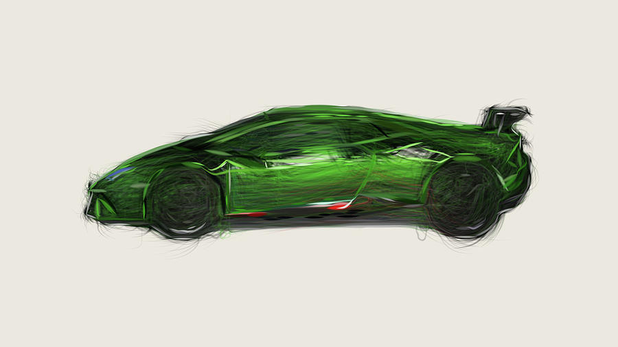 Lamborghini Huracan Performante Car Drawing #9 Digital Art by CarsToon ...