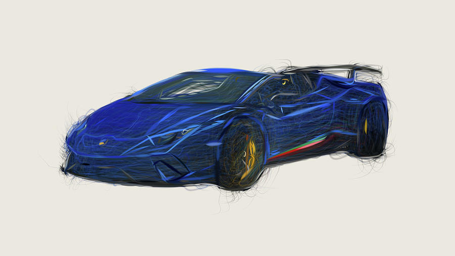 Lamborghini Huracan Performante Spyder Car Drawing Digital Art by ...