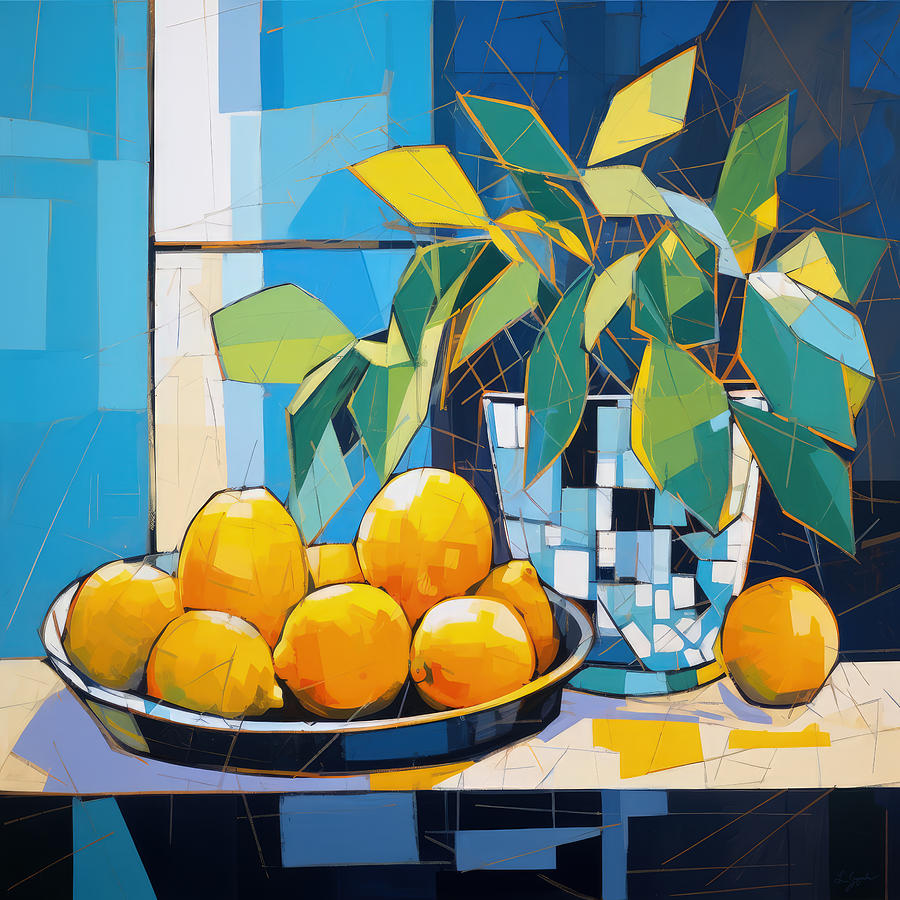  9 Lemons in a Bowl #9 Painting by Lourry Legarde