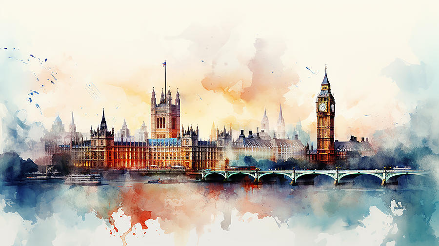 London Skyline Watercolour #10 Mixed Media