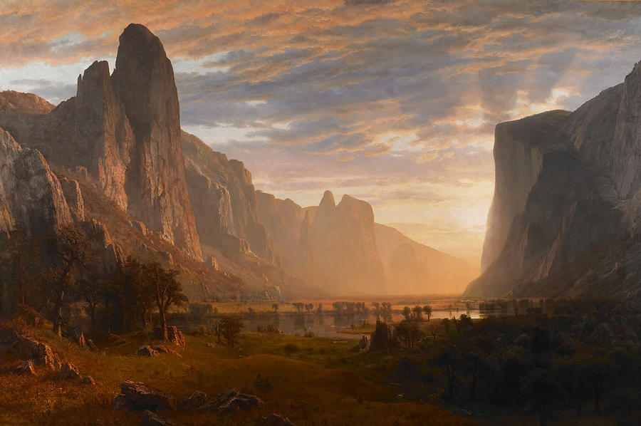 Albert Bierstadt  Painting - Looking Down Yosemite Valley by Albert Bierstadt  by Mango Art