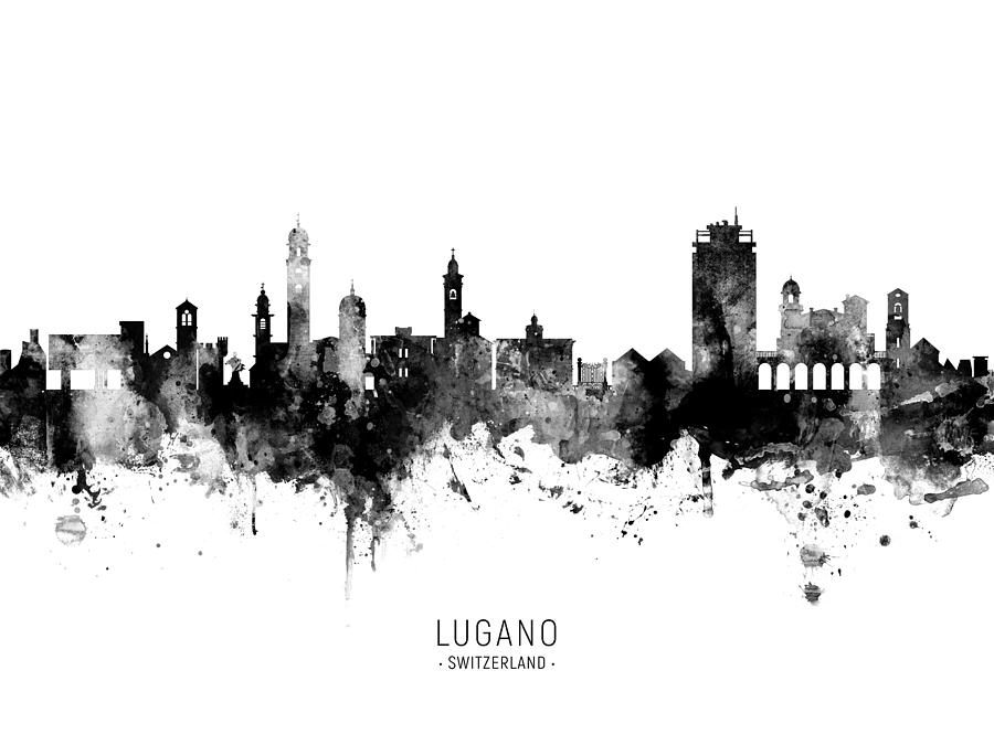 Lugano Switzerland Skyline #9 Digital Art by Michael Tompsett
