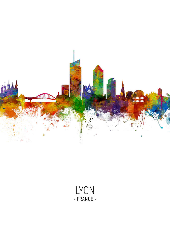 Skyline Digital Art - Lyon France Skyline #9 by Michael Tompsett
