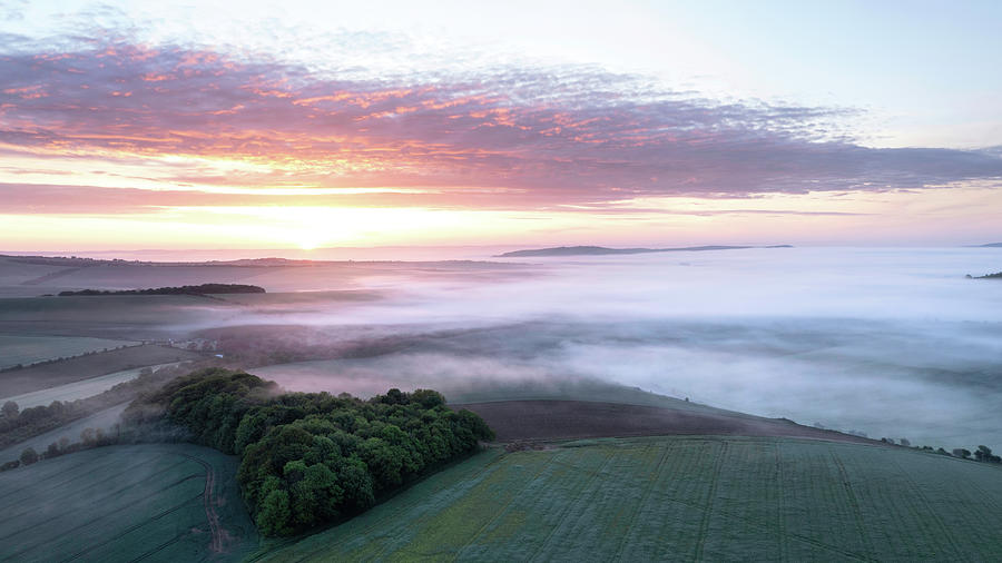 Majestic Drone Landscape Image Of Sea Of Fog Rolling Across Sout Digital Art