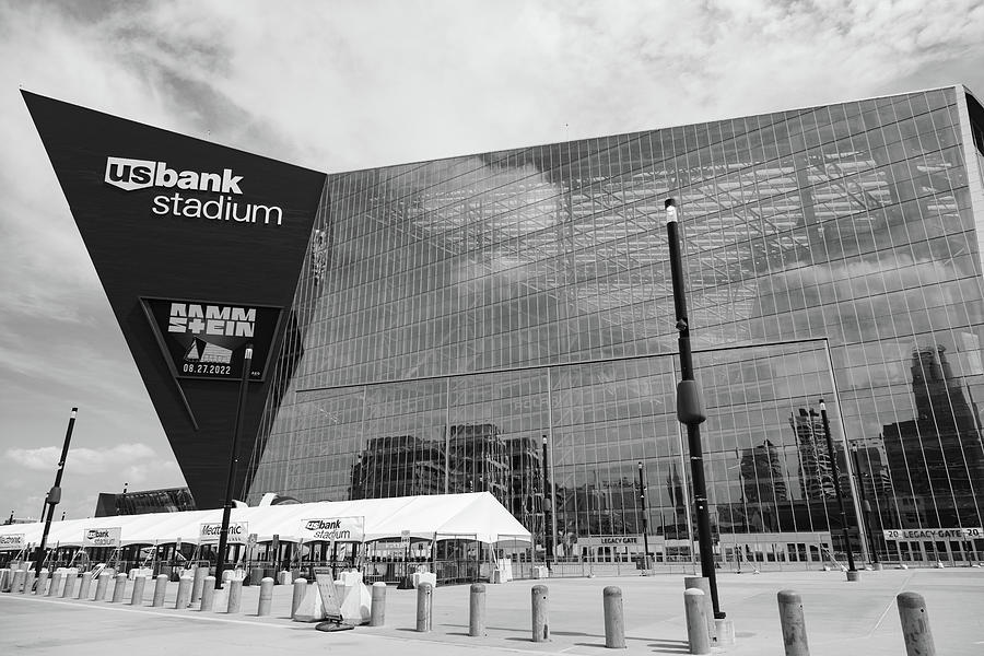 Minnesota Vikings US Bank Stadium in Minneapolis Minnesota in black and white #9 Photograph by Eldon McGraw