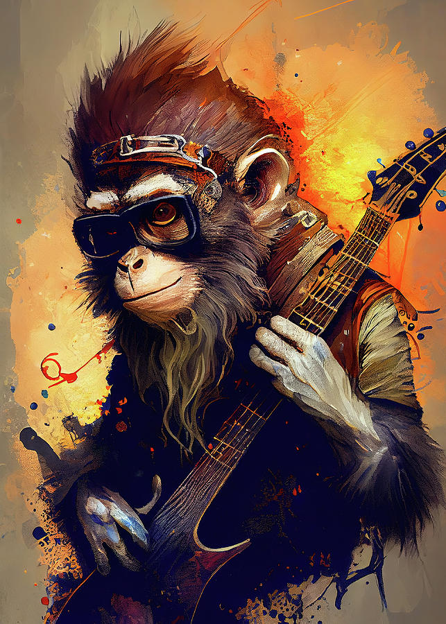 Monkey Heavy Metal Guitarrist Digital Art by 1-sascha-schmidt - Fine ...