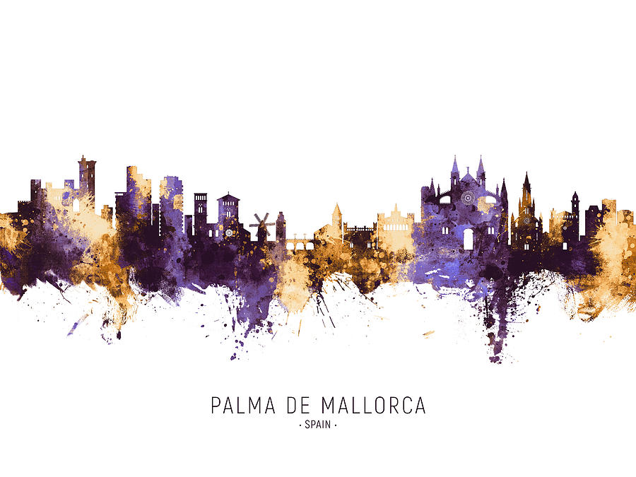 Skyline Digital Art - Palma de Mallorca Spain Skyline #9 by Michael Tompsett