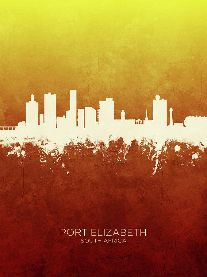 Skyline Digital Art - Port Elizabeth South Africa Skyline #9 by Michael Tompsett