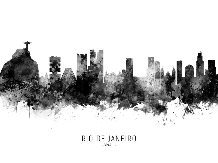 Skyline Digital Art - Rio de Janeiro Brazil Skyline #9 by Michael Tompsett