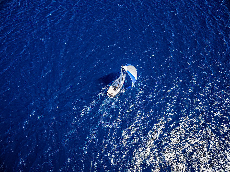 Sailing with sailboat, view from drone #9 Photograph by Mbbirdy