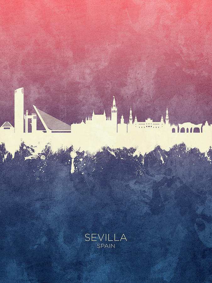 Skyline Digital Art - Sevilla Spain Skyline #9 by Michael Tompsett