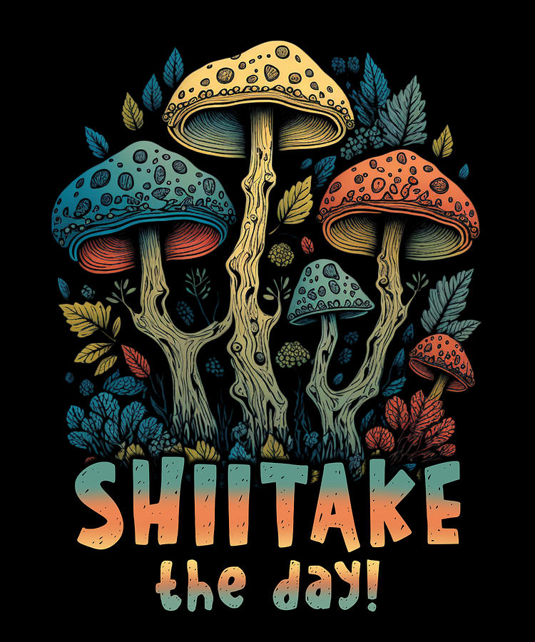 Mushroom Digital Art - Shiitake Mushroom Forest Fungi Shiitake Moral Vegan Umami #9 by Toms Tee Store