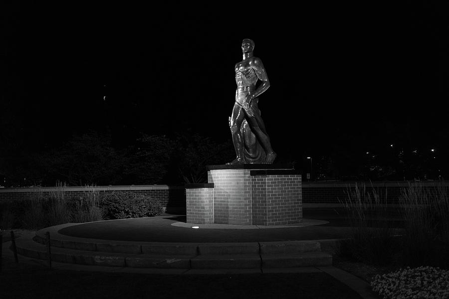 Spartan statue at night on the campus of Michigan State University in East Lansing Michigan #9 Photograph by Eldon McGraw
